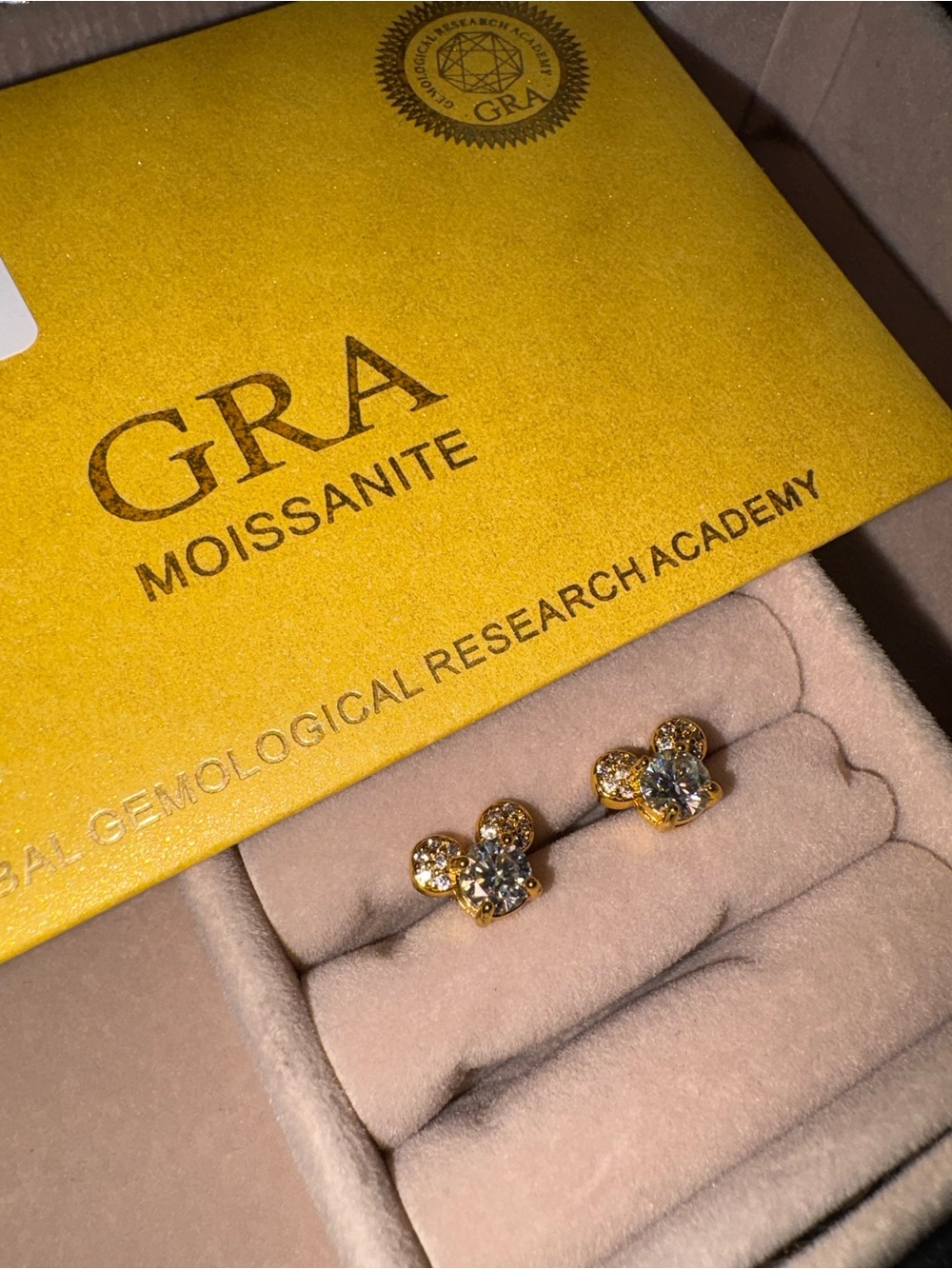Gold Mouse Ear Studs - Sparkling Clear